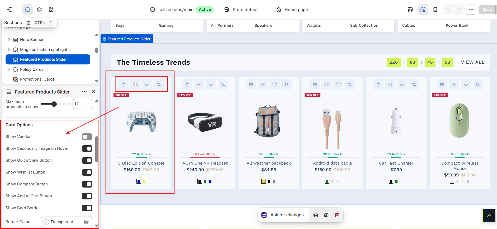 Product Card hover effects & buttons